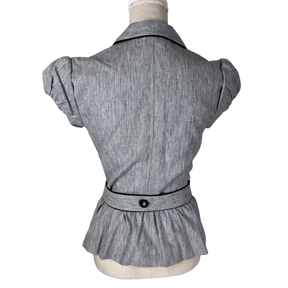 I.N. San Francisco Gray Belted Puff Sleeve Blazer Top Y2K Career Core Medium - Picture 5 of 7